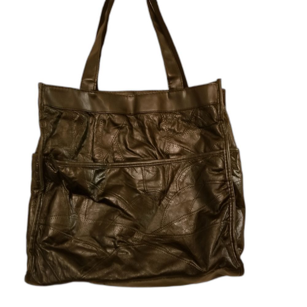 Genuine Leather Tote Black Career Travel Office Staple